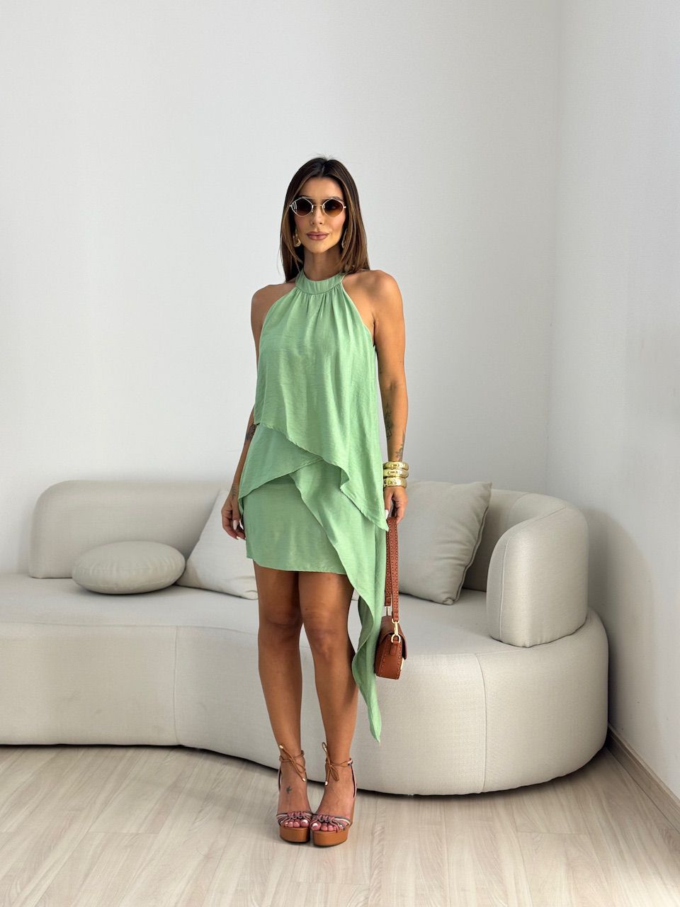 VESTIDO DALIA BABADO VERDE - 0068200014 - CAROLLA FERRARO