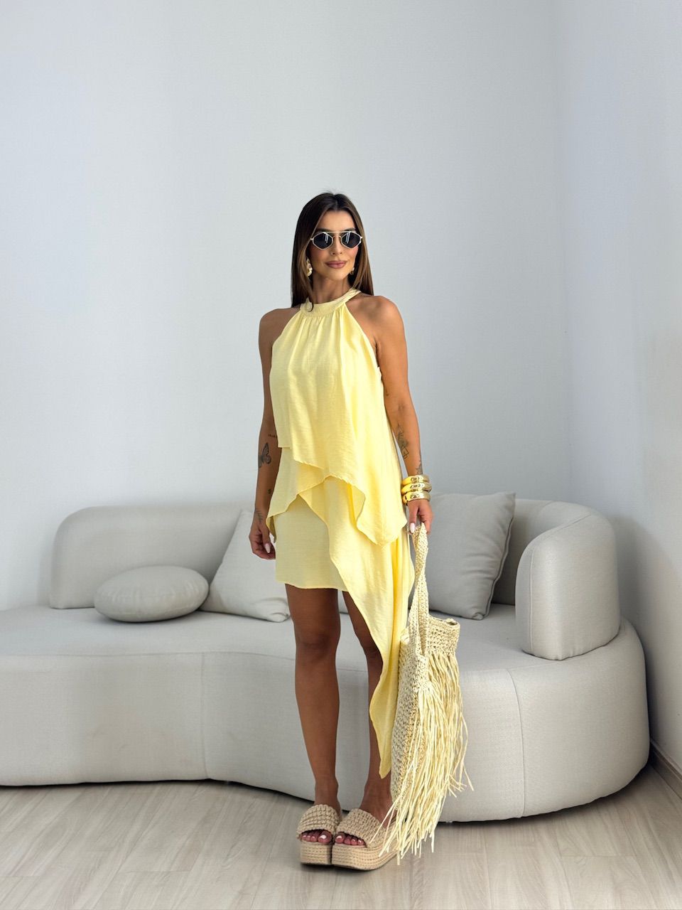 VESTIDO DALIA BABADO YELLOW BUTTER - 0068200431 - CAROLLA FERRARO