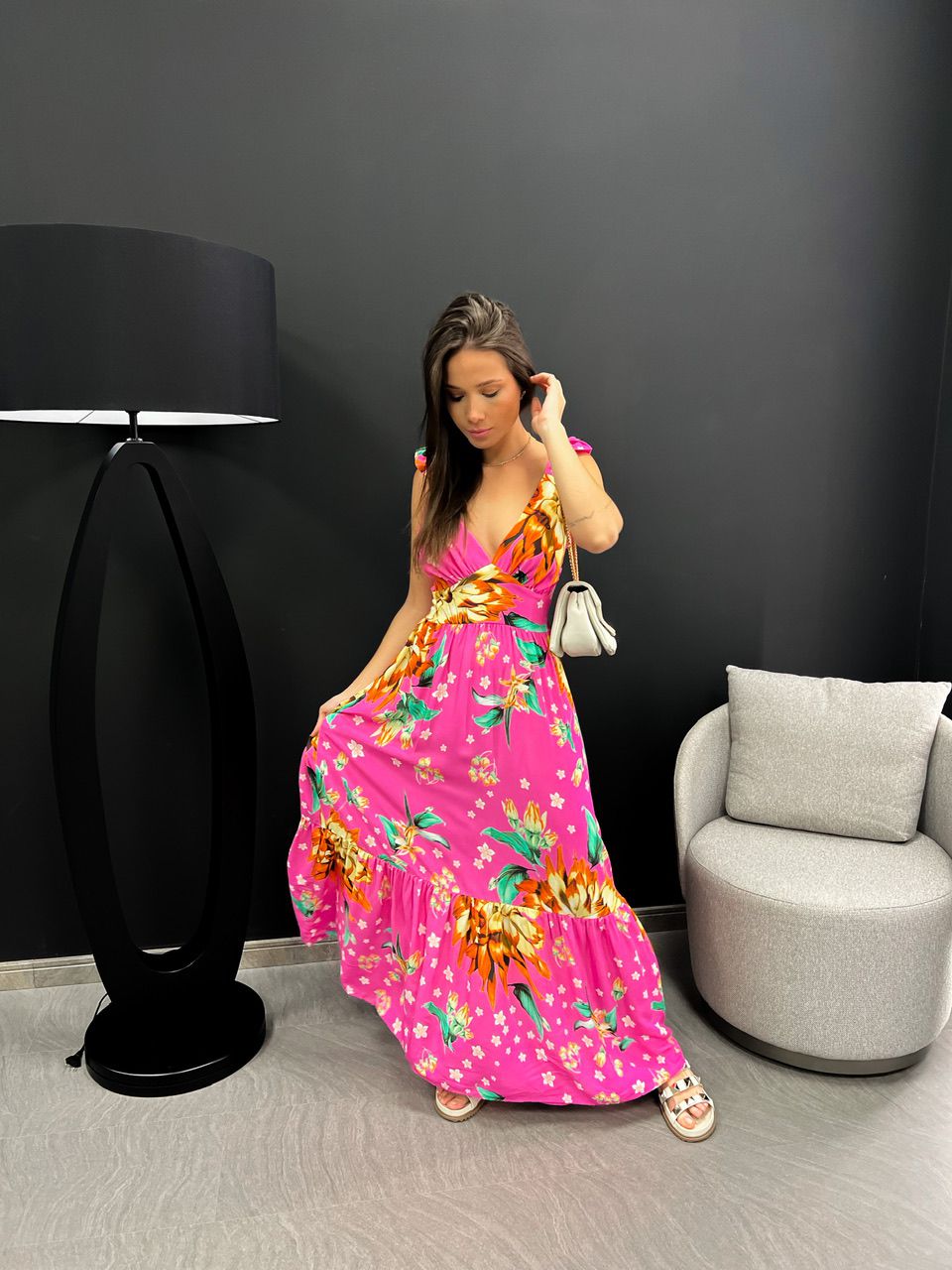 VESTIDO LEANDRA FLORAL ROSA ESTAMPADO