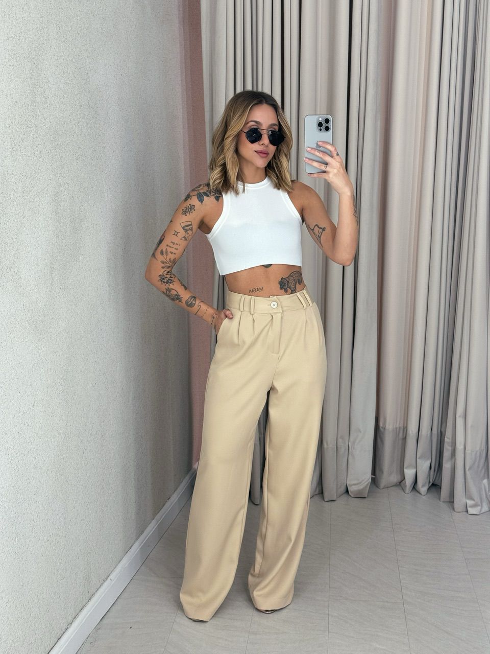 CALÇA ALINE PANTALONA AREIA - 0056700110 - CAROLLA FERRARO