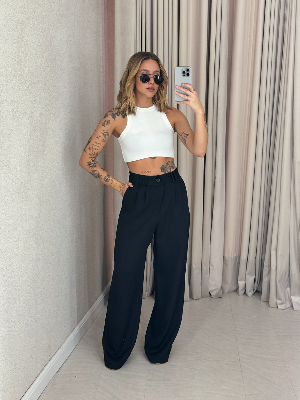 CALÇA ALINE PANTALONA PRETA - 0056700033 - CAROLLA FERRARO