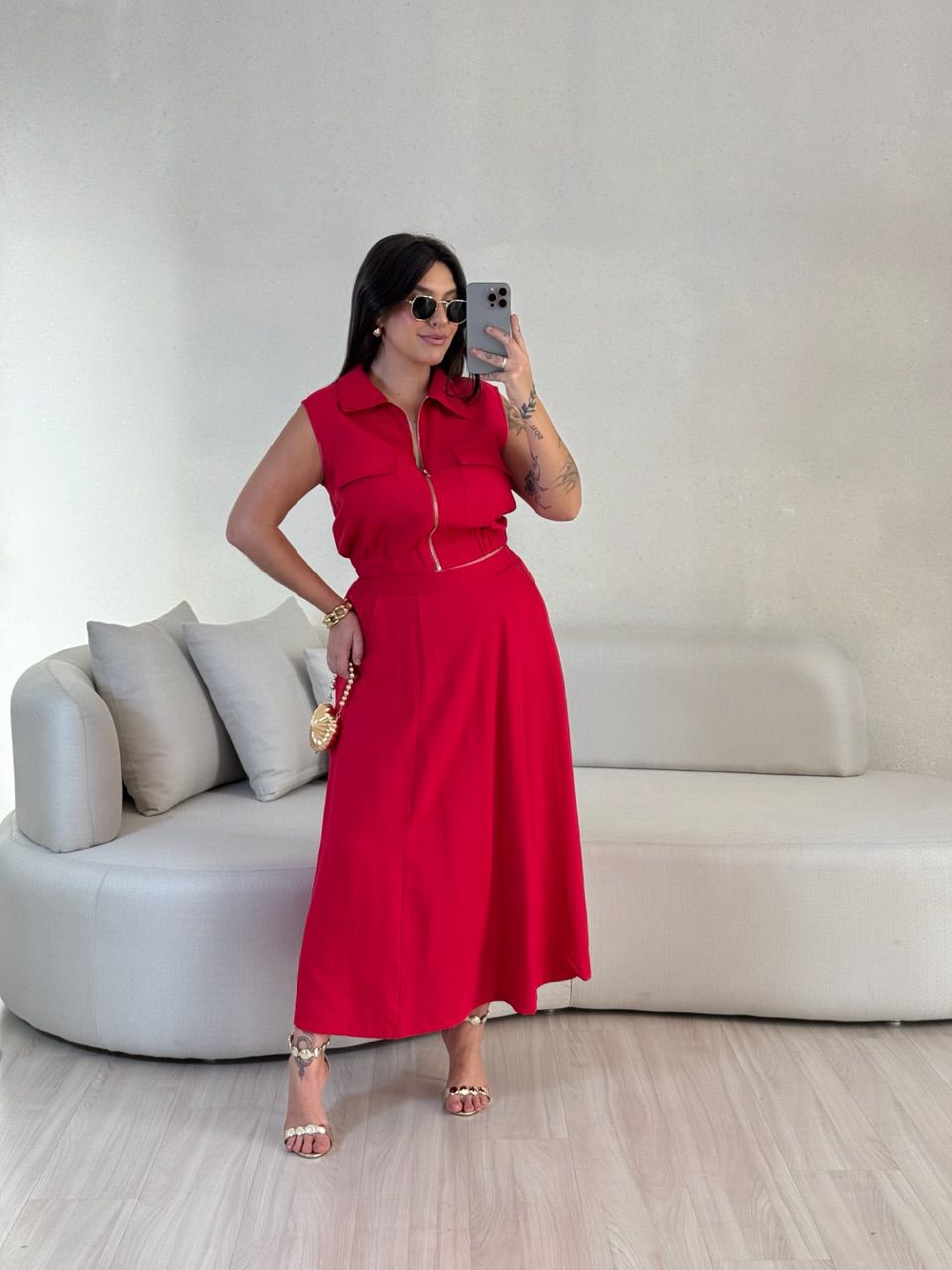 CONJUNTO ÁGATA SAIA VERMELHO - 0056690006 - CAROLLA FERRARO