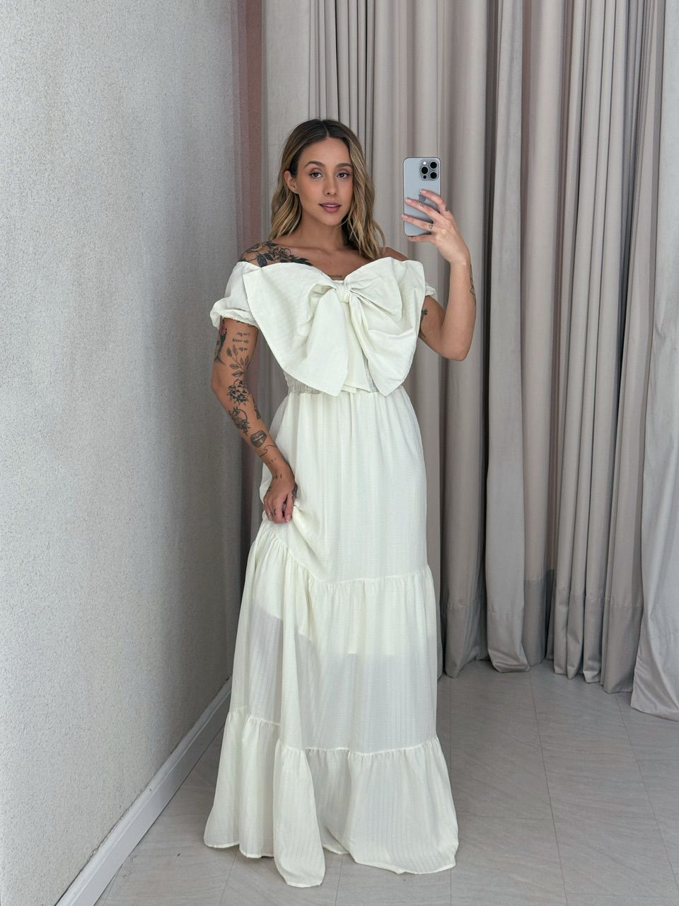 VESTIDO LAÇO LASTEX MARFIM - 0056670056 - CAROLLA FERRARO