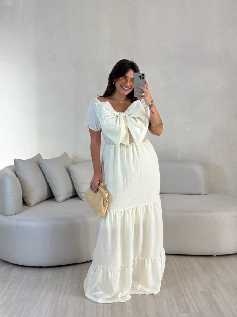 VESTIDO LAÇO LASTEX MARFIM
