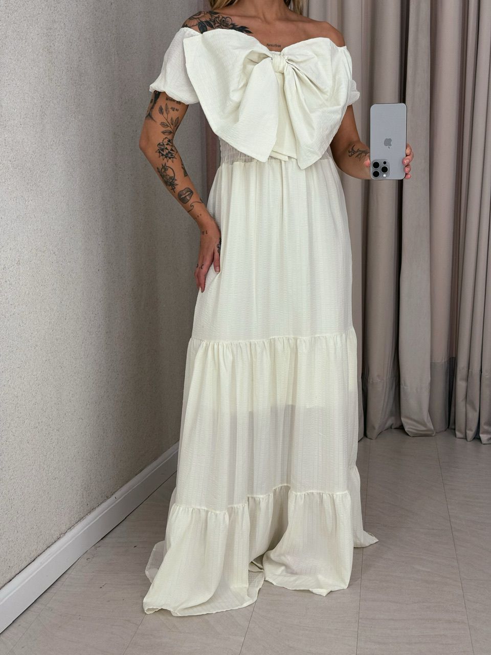 VESTIDO LAÇO LASTEX MARFIM