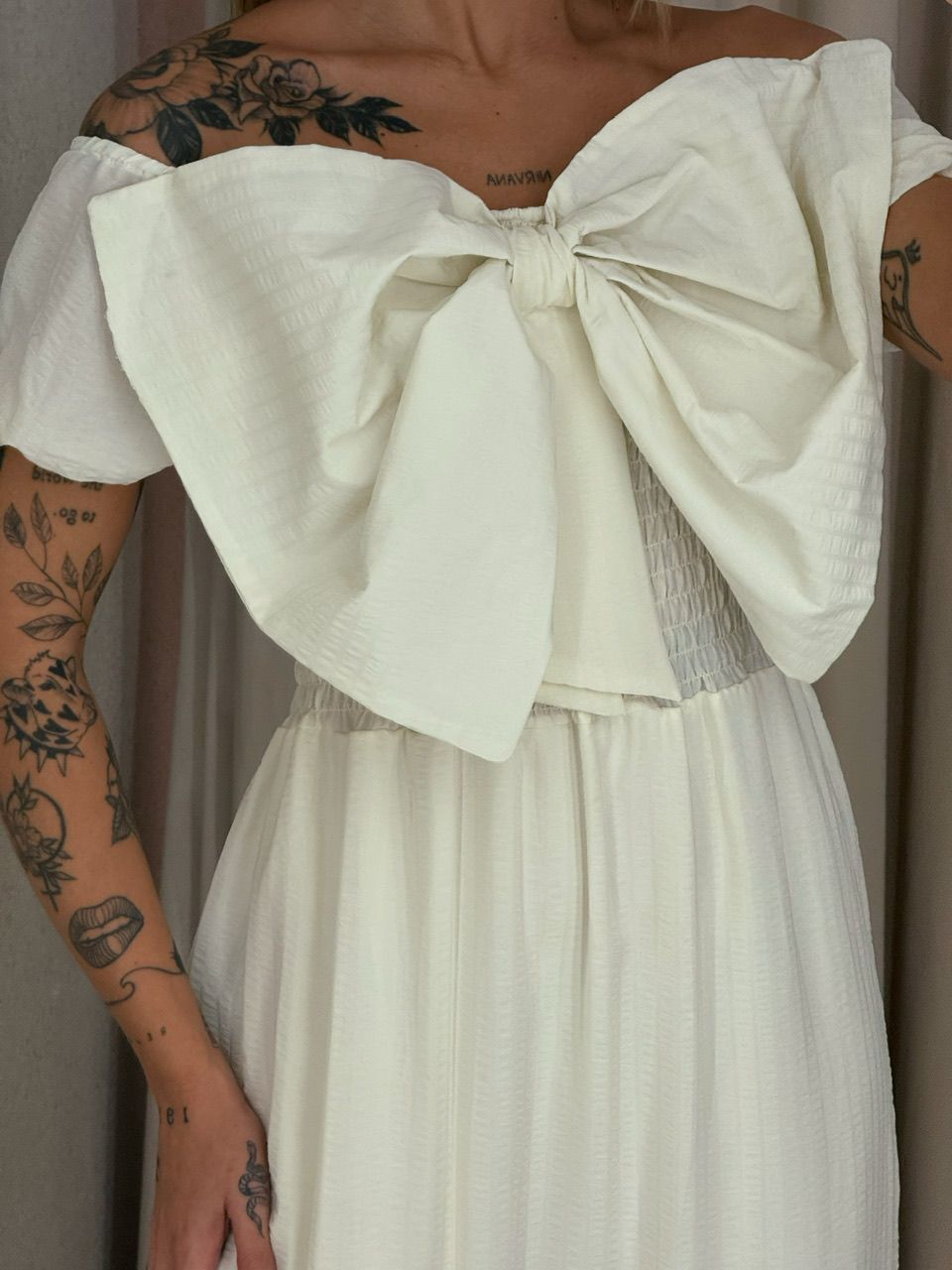 VESTIDO LAÇO LASTEX MARFIM