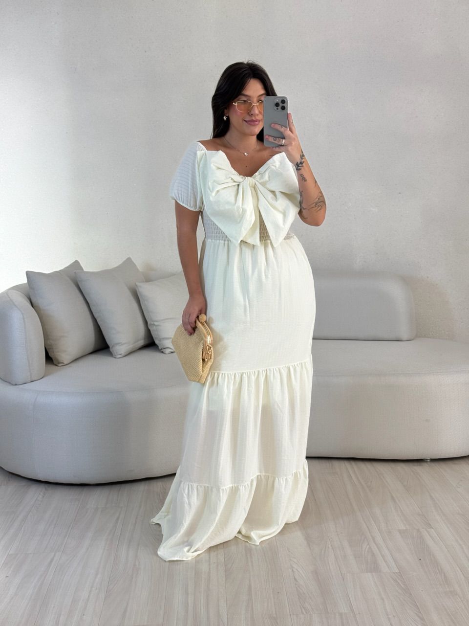 VESTIDO LAÇO LASTEX MARFIM