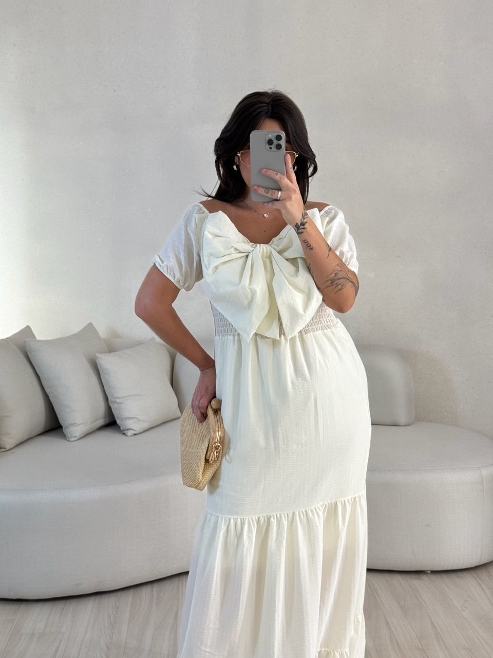 VESTIDO LAÇO LASTEX MARFIM