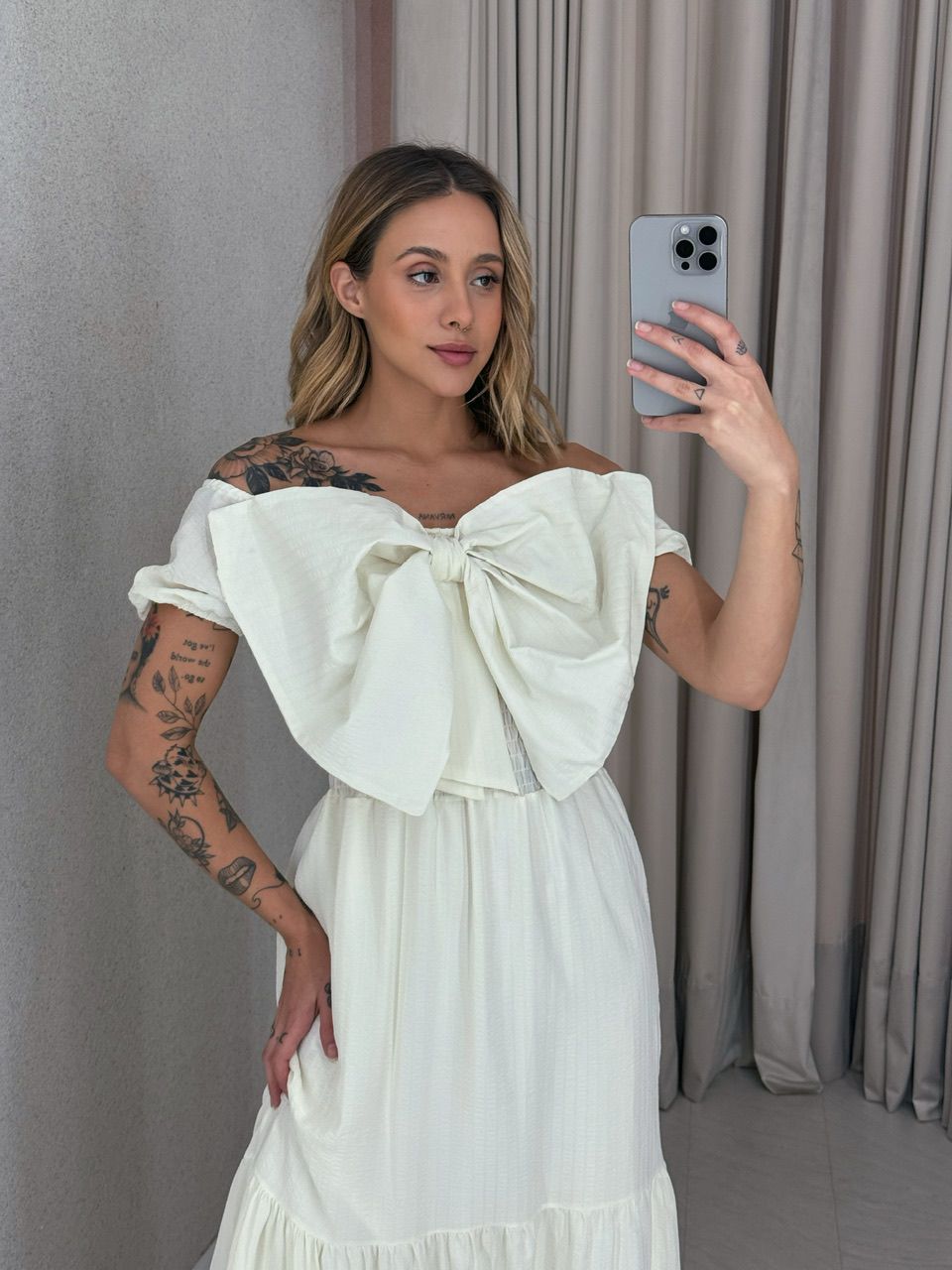 VESTIDO LAÇO LASTEX MARFIM