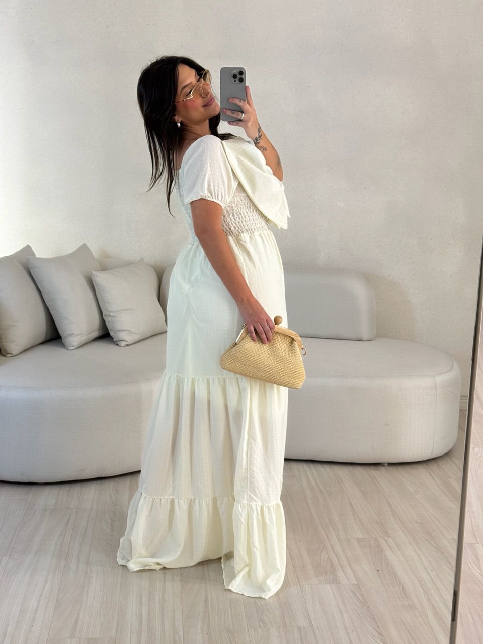 VESTIDO LAÇO LASTEX MARFIM
