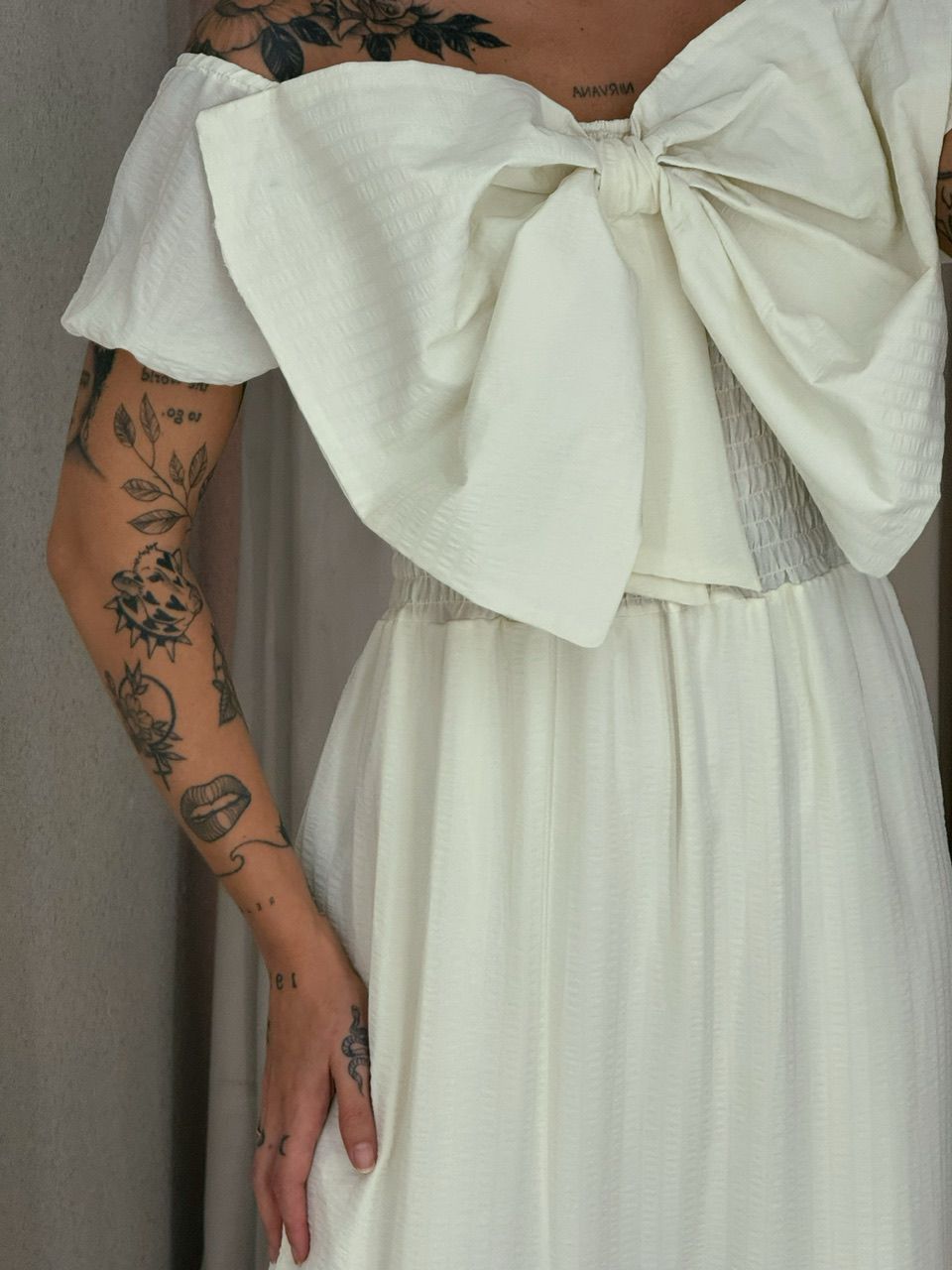VESTIDO LAÇO LASTEX MARFIM