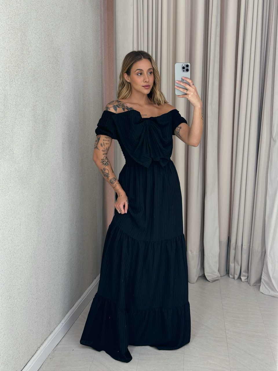 VESTIDO LAÇO LASTEX PRETO