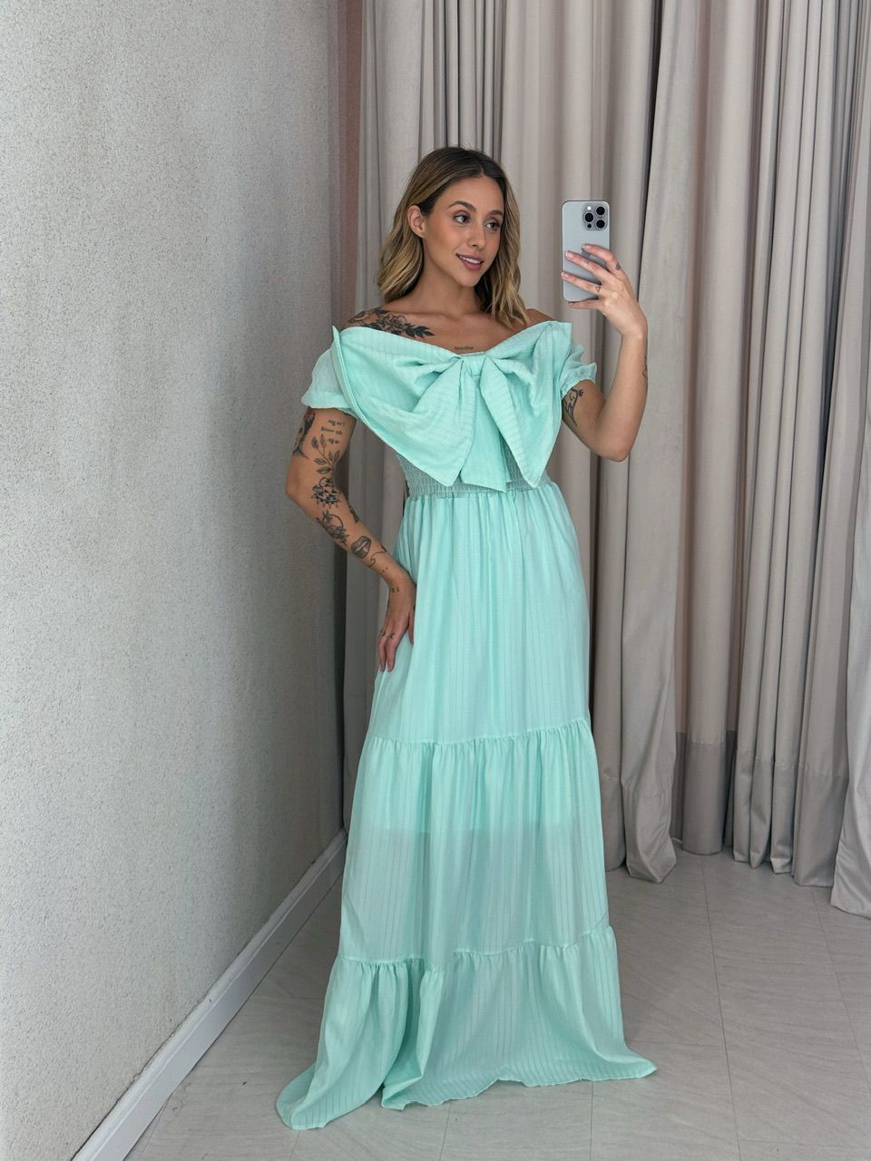 VESTIDO LAÇO LASTEX VERDE ÁGUA - 0056670121 - CAROLLA FERRARO