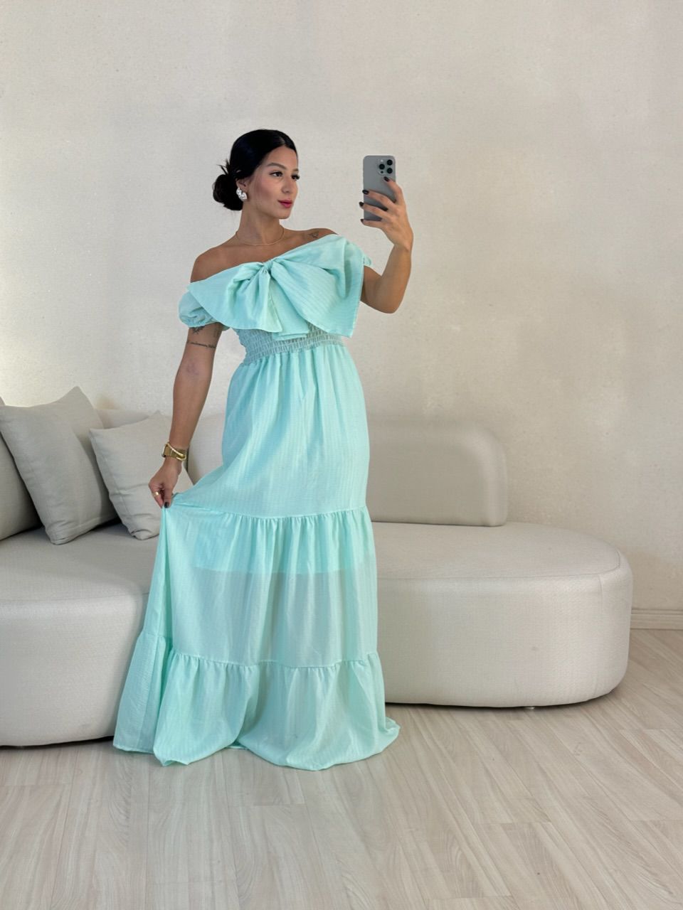 VESTIDO LAÇO LASTEX VERDE ÁGUA