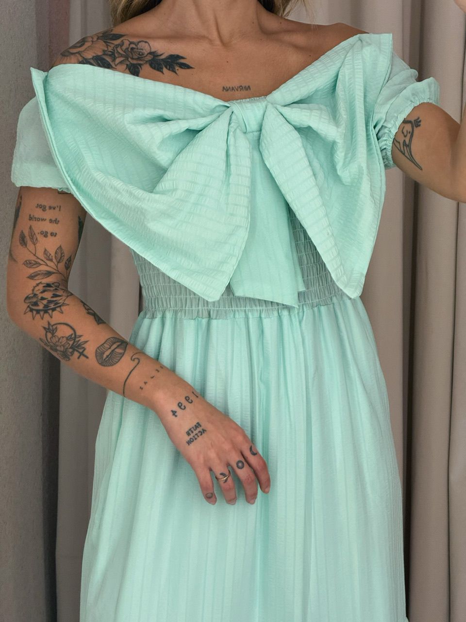 VESTIDO LAÇO LASTEX VERDE ÁGUA