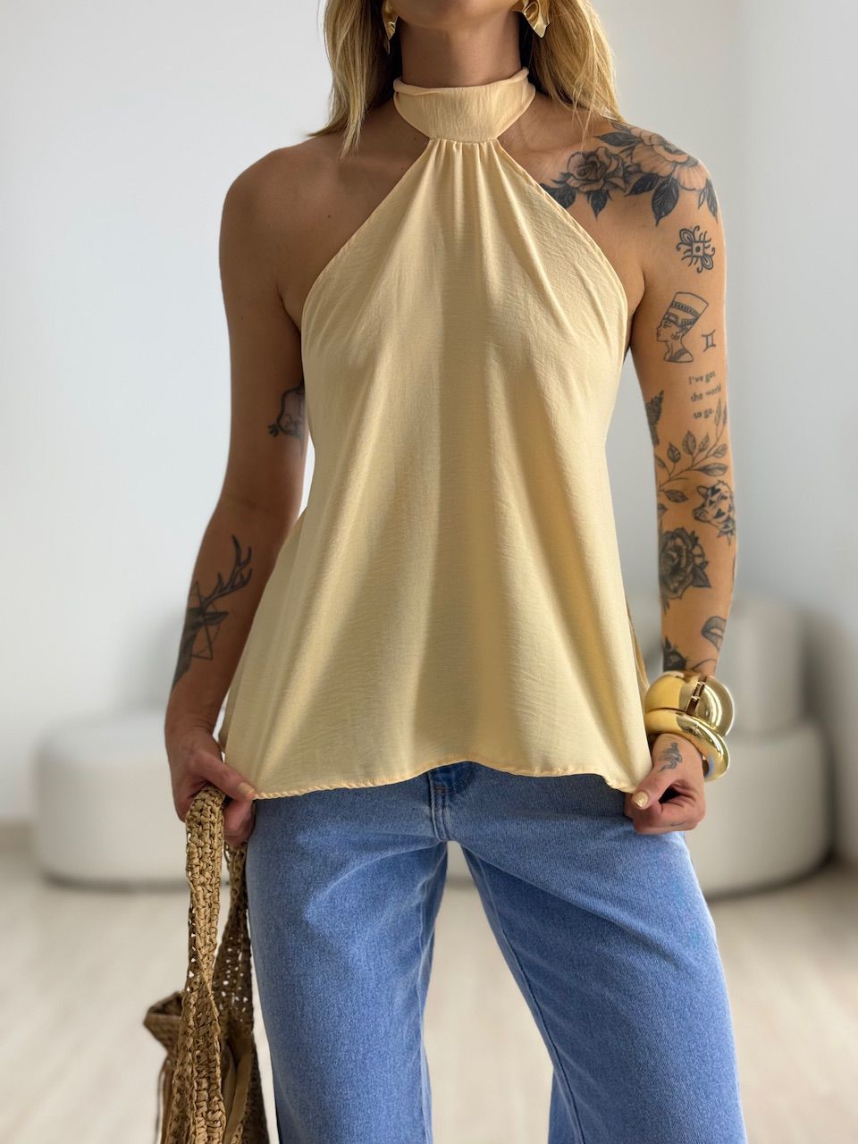 BLUSA ANA CLAUDIA CF FRENTE ÚNICA AREIA