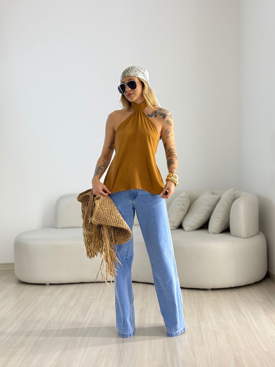 BLUSA ANA CLAUDIA CF FRENTE ÚNICA CARAMELO