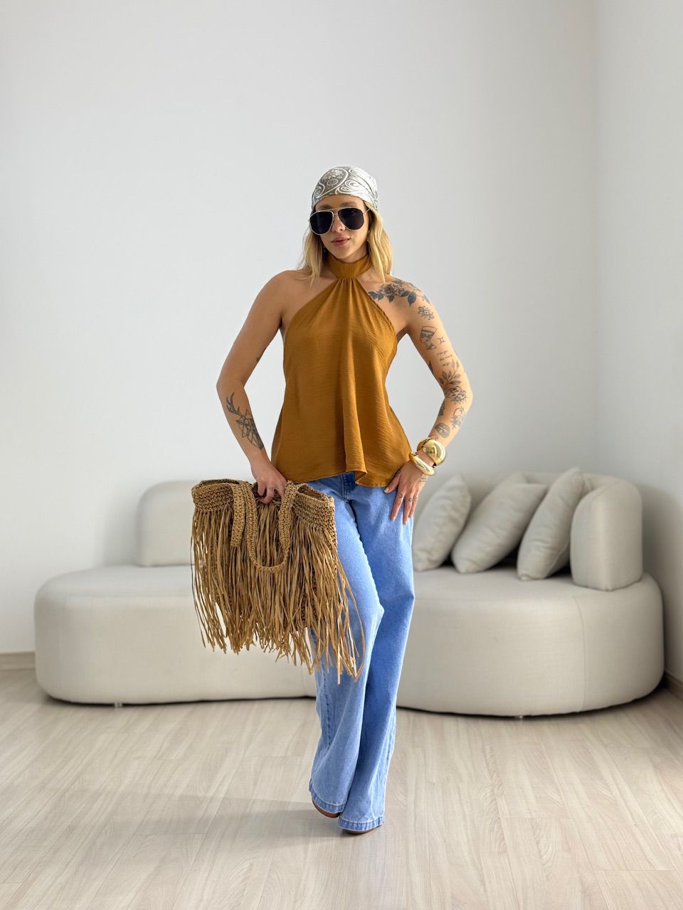 BLUSA ANA CLAUDIA CF FRENTE ÚNICA CARAMELO
