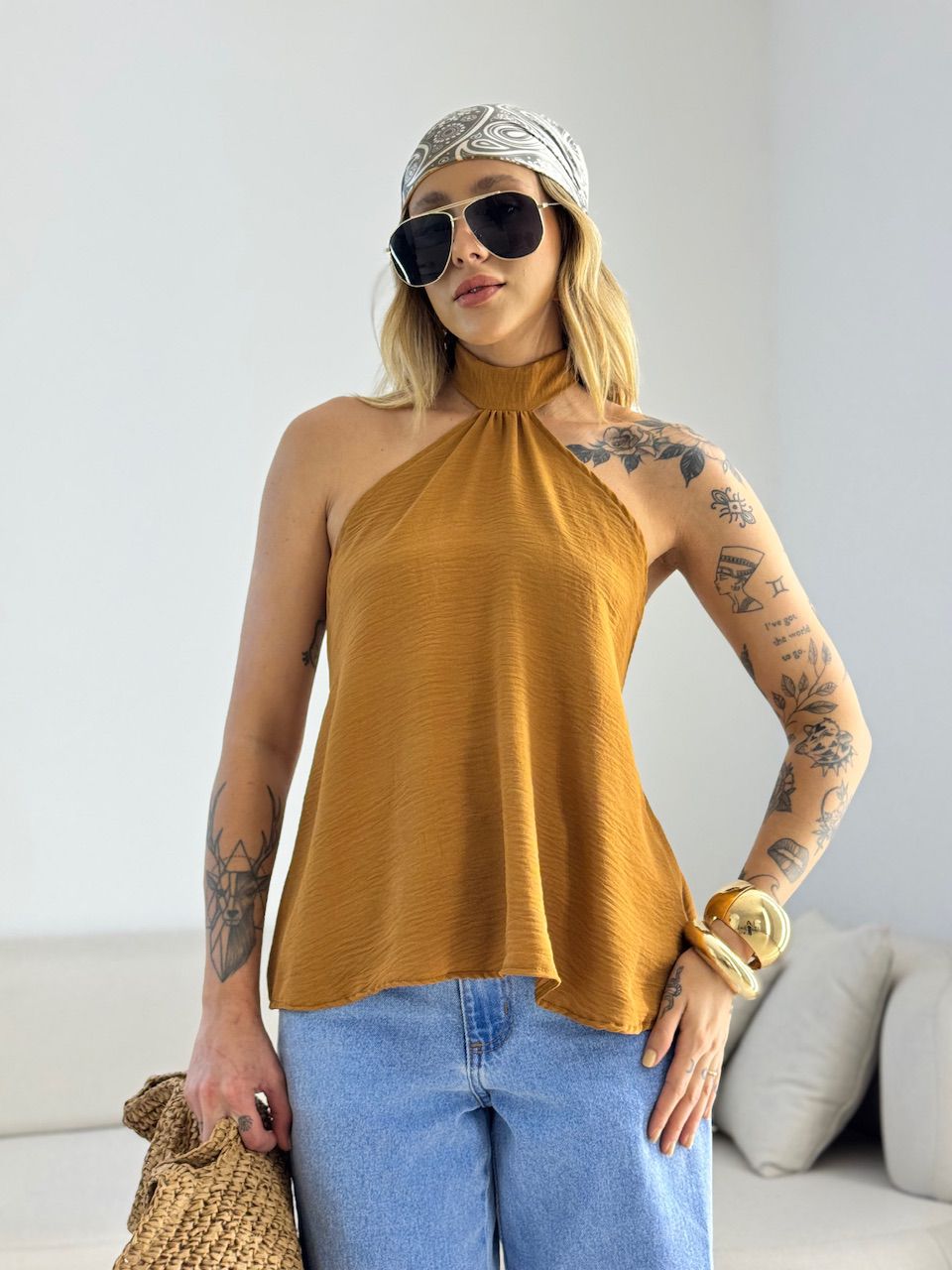 BLUSA ANA CLAUDIA CF FRENTE ÚNICA CARAMELO - 00698... - CAROLLA FERRARO