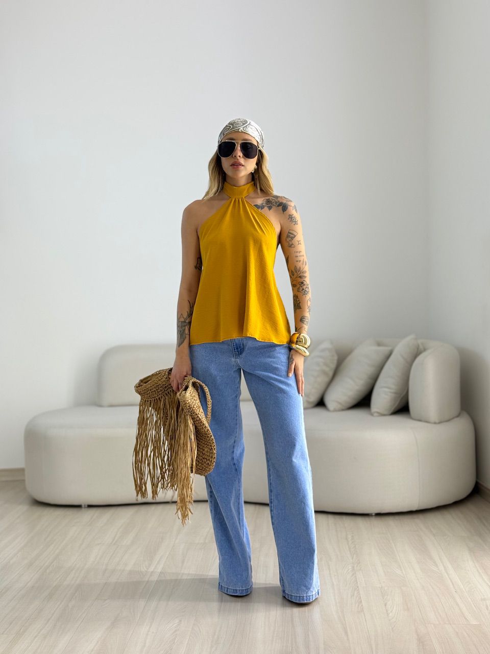 BLUSA ANA CLAUDIA CF FRENTE ÚNICA MOSTARDA