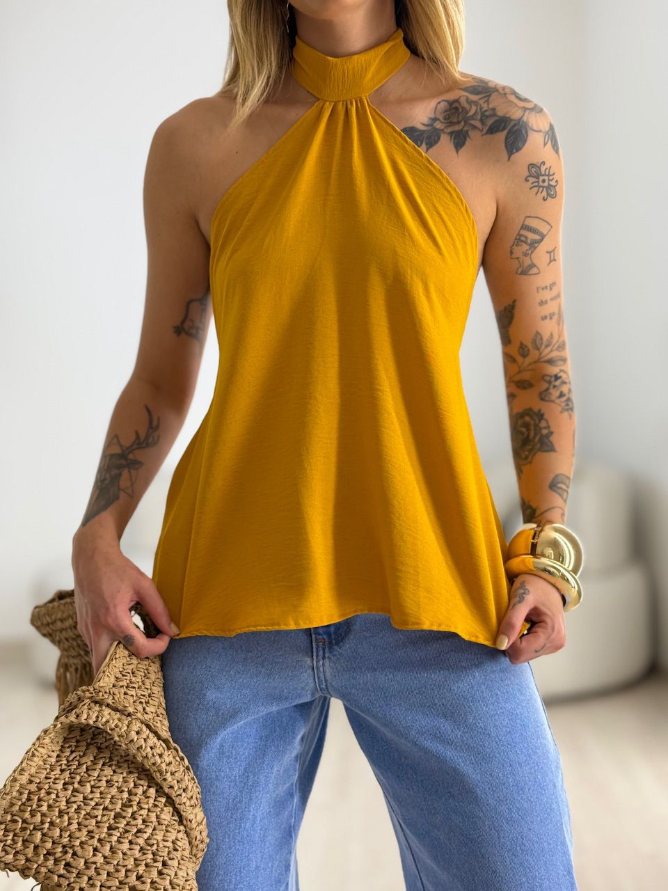 BLUSA ANA CLAUDIA CF FRENTE ÚNICA MOSTARDA