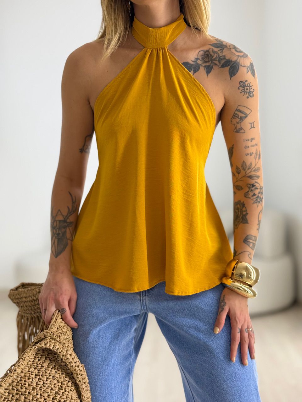 BLUSA ANA CLAUDIA CF FRENTE ÚNICA MOSTARDA