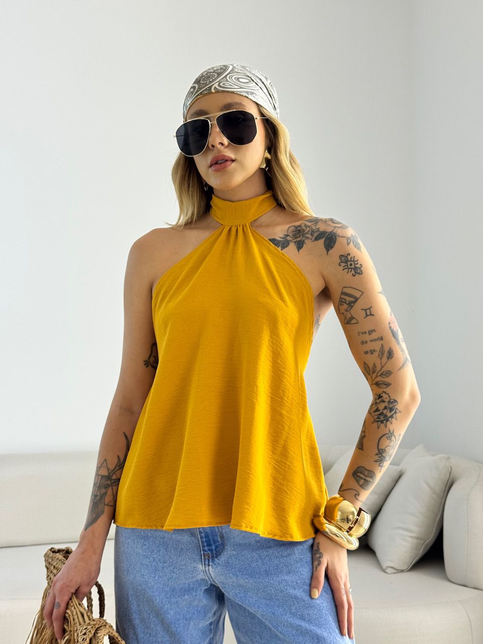 BLUSA ANA CLAUDIA CF FRENTE ÚNICA MOSTARDA - 00698... - CAROLLA FERRARO
