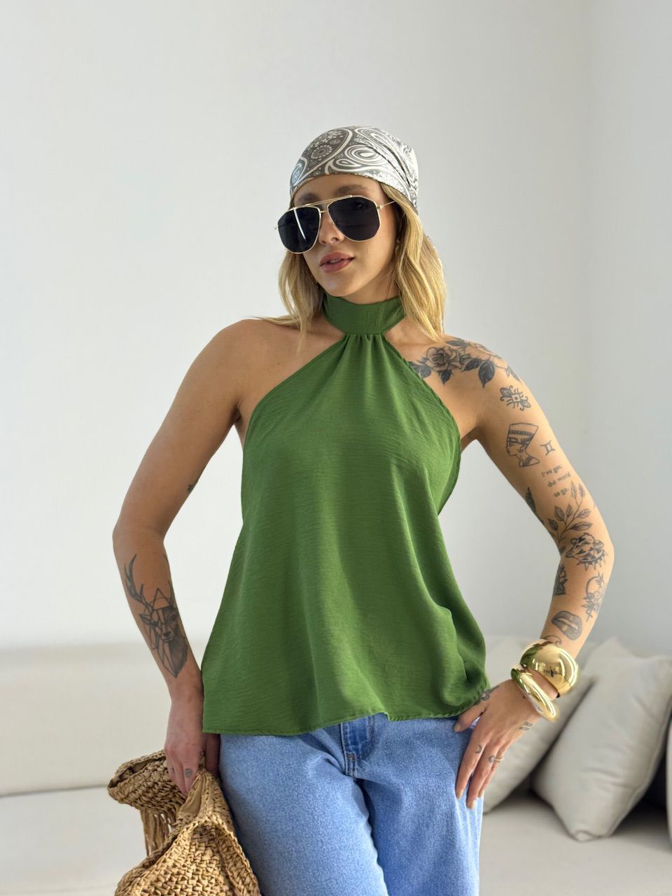BLUSA ANA CLAUDIA CF FRENTE ÚNICA VERDE - 00698002... - CAROLLA FERRARO