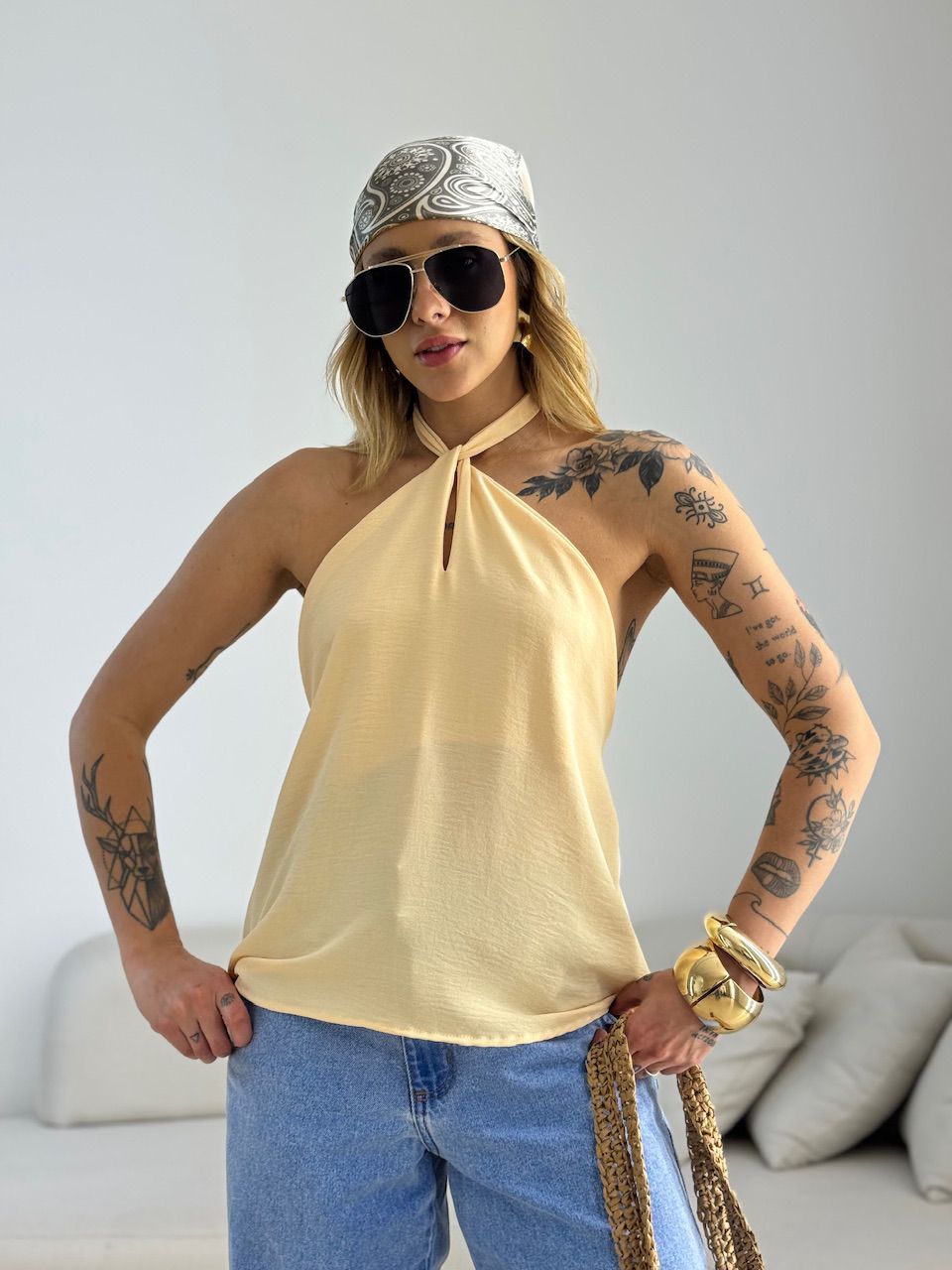 BLUSA CAROLINA CF GOTA Areia - 0069810110 - CAROLLA FERRARO