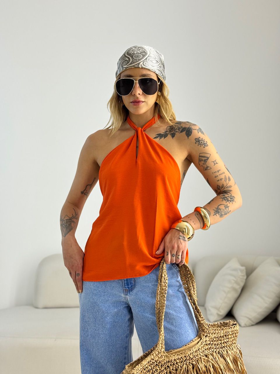 BLUSA CAROLINA CF GOTA Laranja - 0069810068 - CAROLLA FERRARO