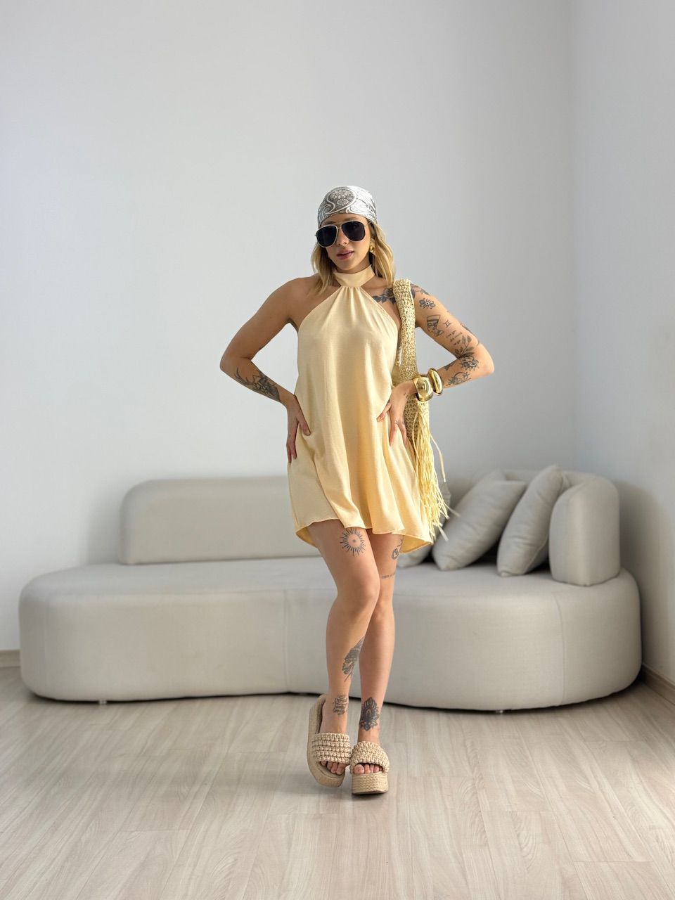 VESTIDO HELOISA CF FRENTE ÚNICA AREIA
