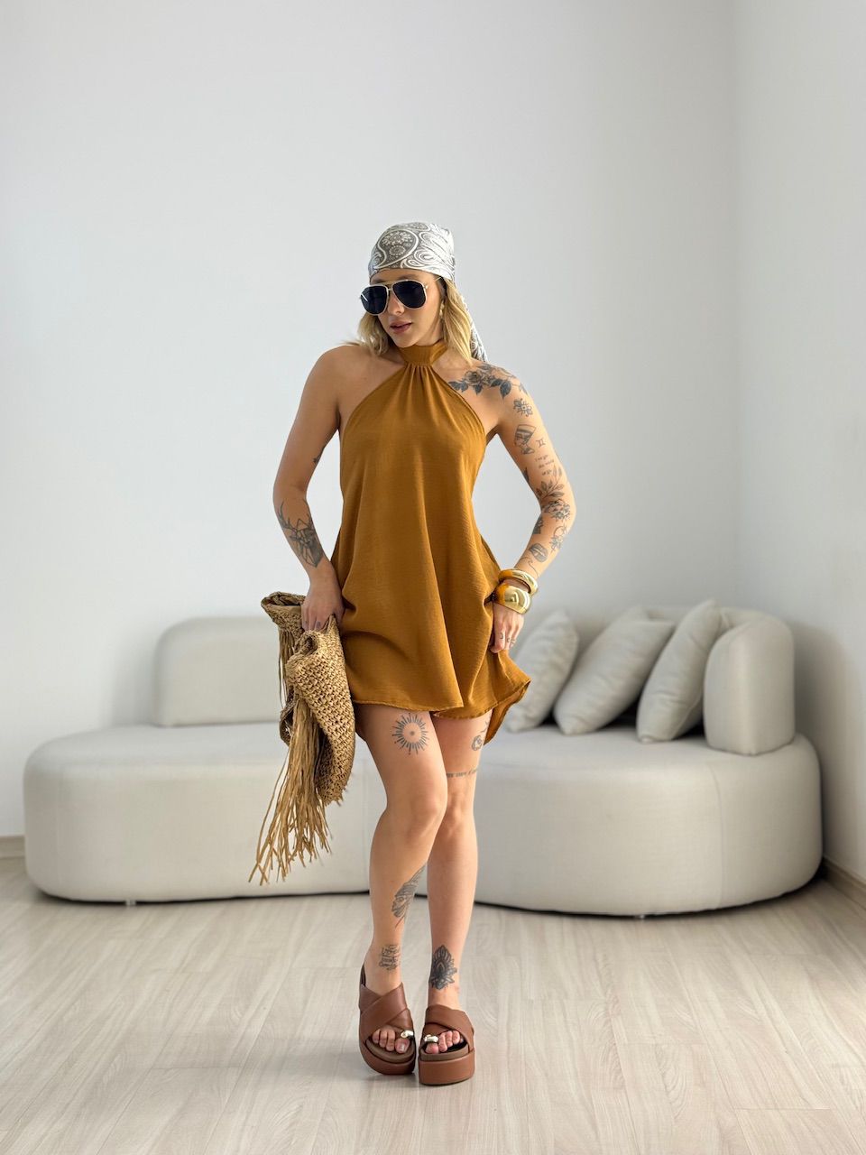 VESTIDO HELOISA CF FRENTE ÚNICA CARAMELO