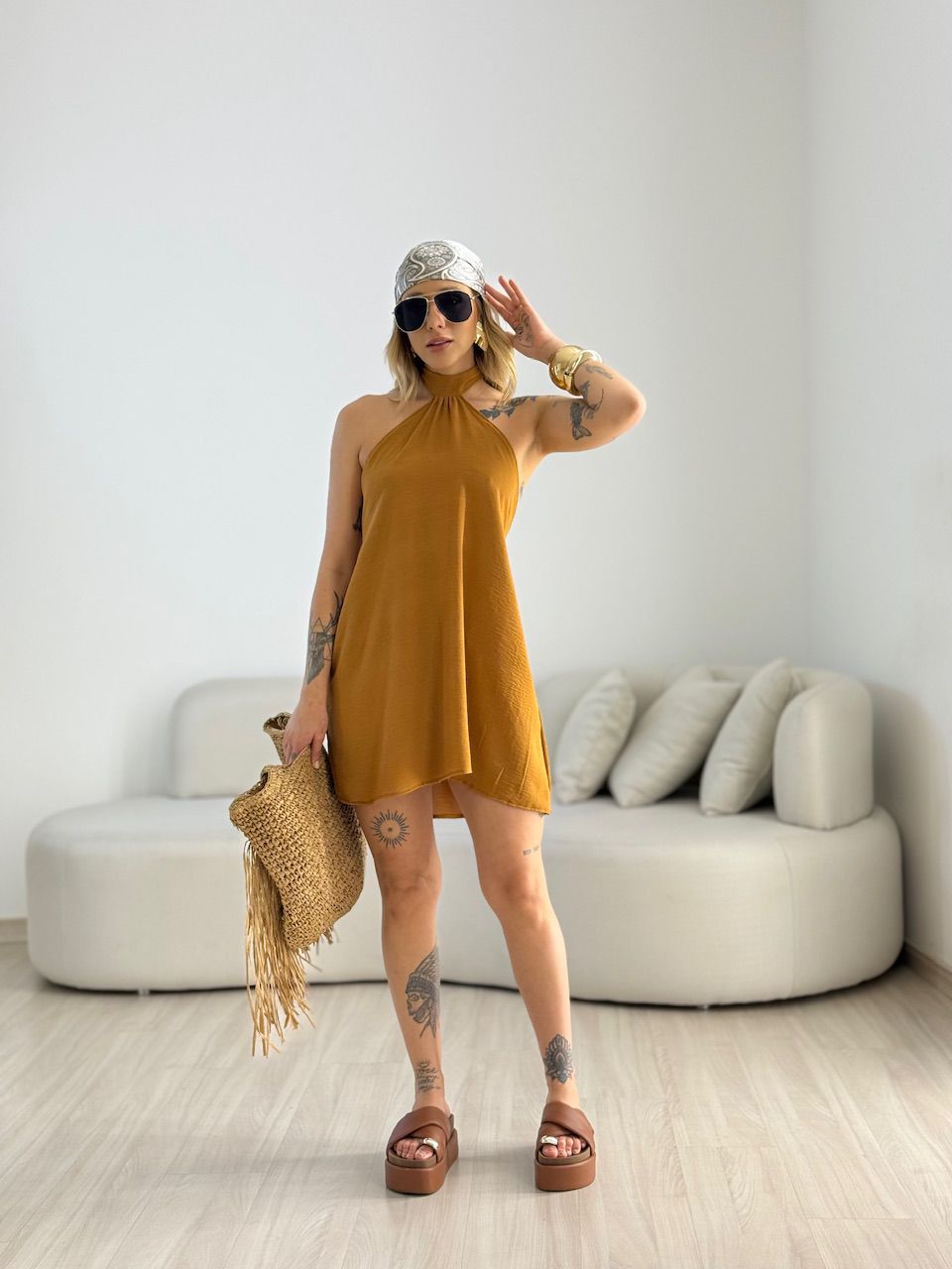 VESTIDO HELOISA CF FRENTE ÚNICA CARAMELO