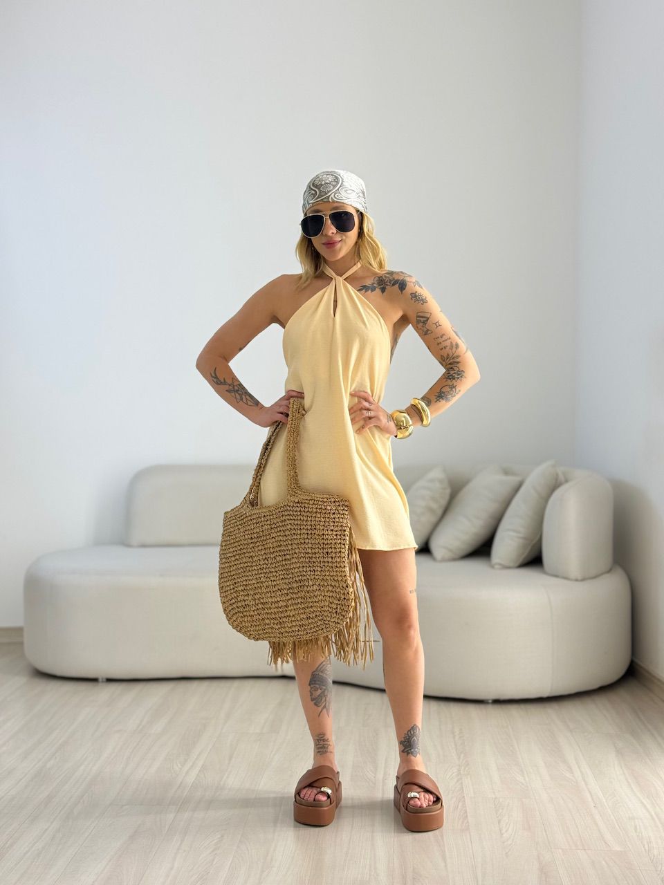 VESTIDO MILENY CF GOTA AREIA