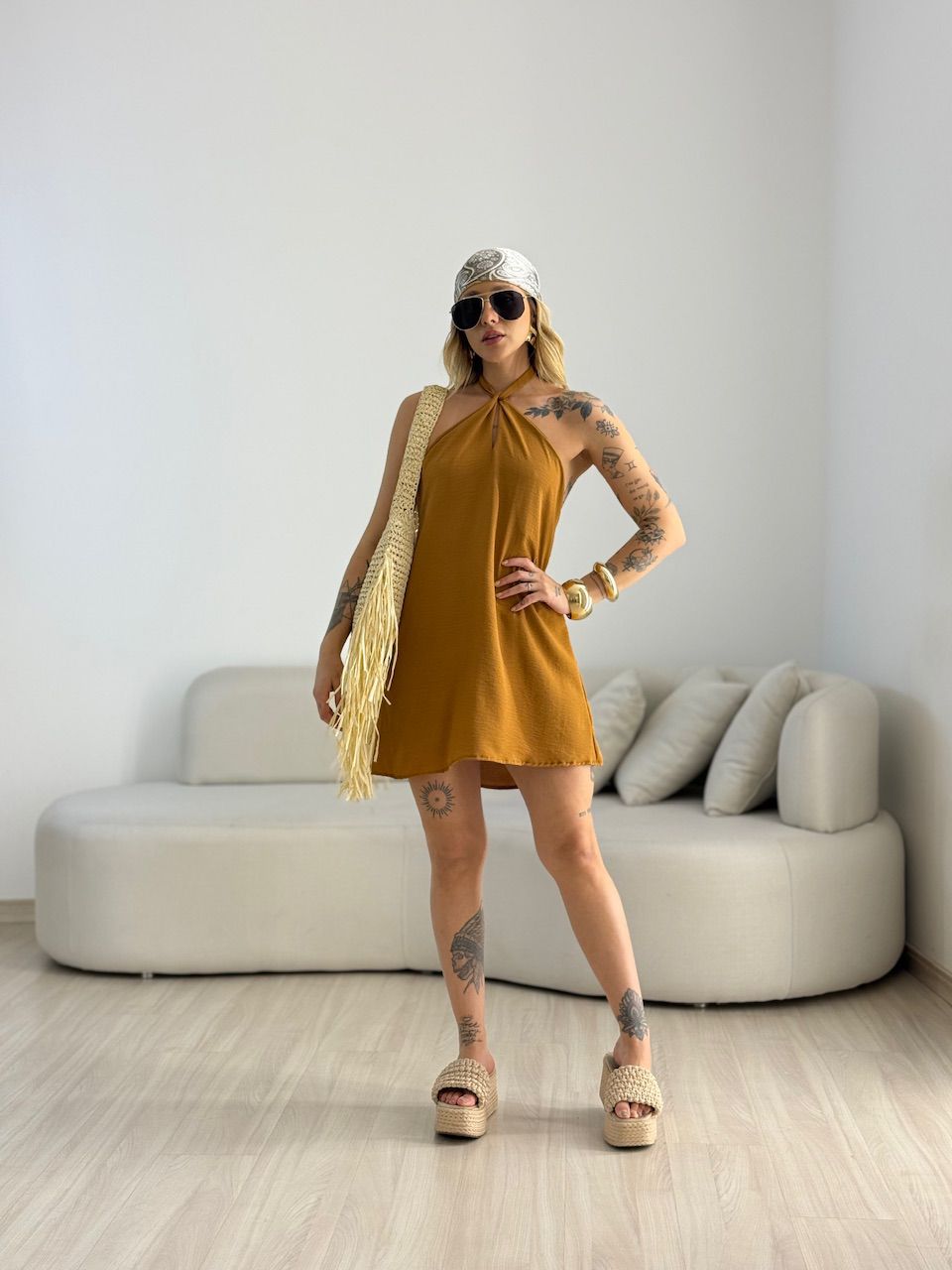 VESTIDO MILENY CF GOTA CARAMELO - 0069820095 - CAROLLA FERRARO