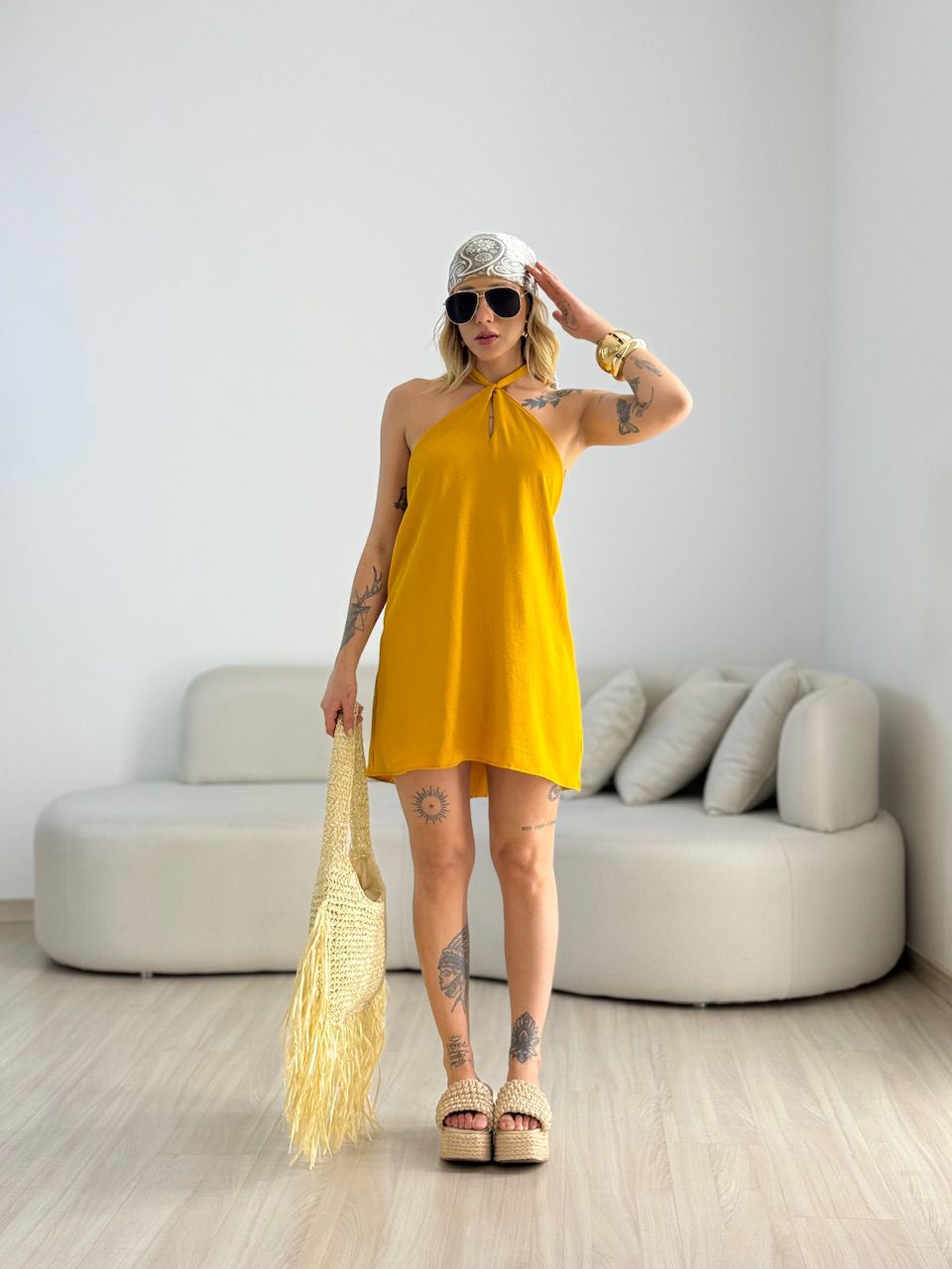 VESTIDO MILENY CF GOTA MOSTARDA