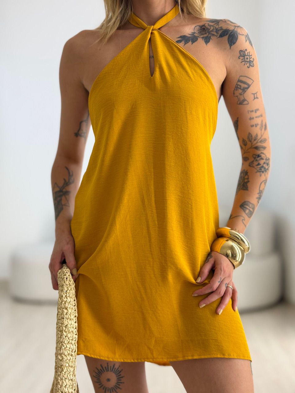 VESTIDO MILENY CF GOTA MOSTARDA