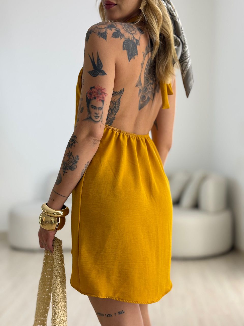 VESTIDO MILENY CF GOTA MOSTARDA