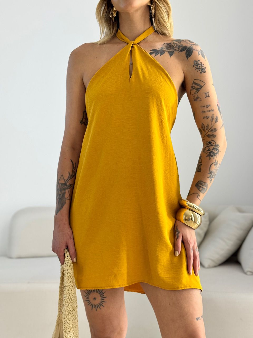 VESTIDO MILENY CF GOTA MOSTARDA
