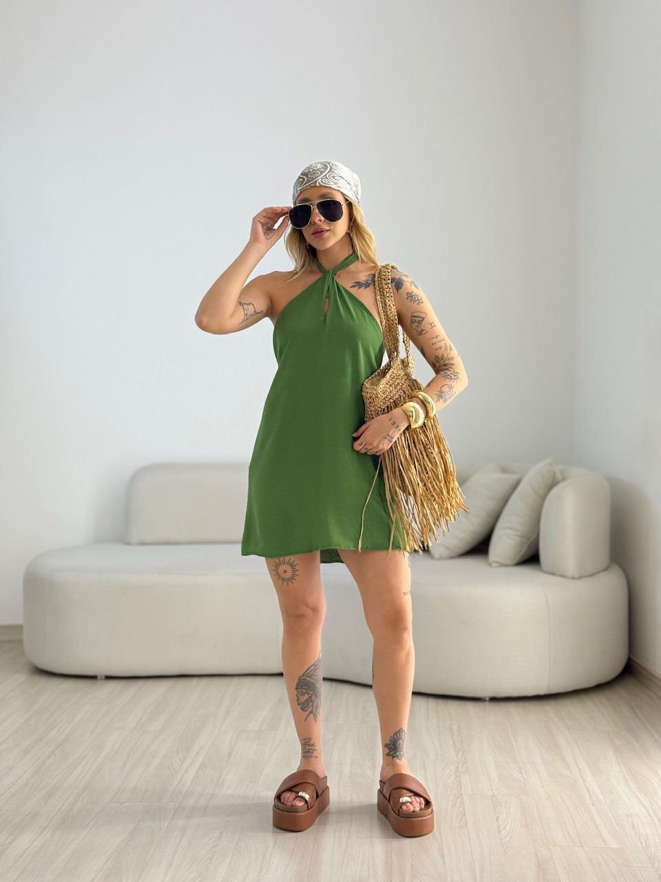VESTIDO MILENY CF GOTA VERDE - 0069820230 - CAROLLA FERRARO