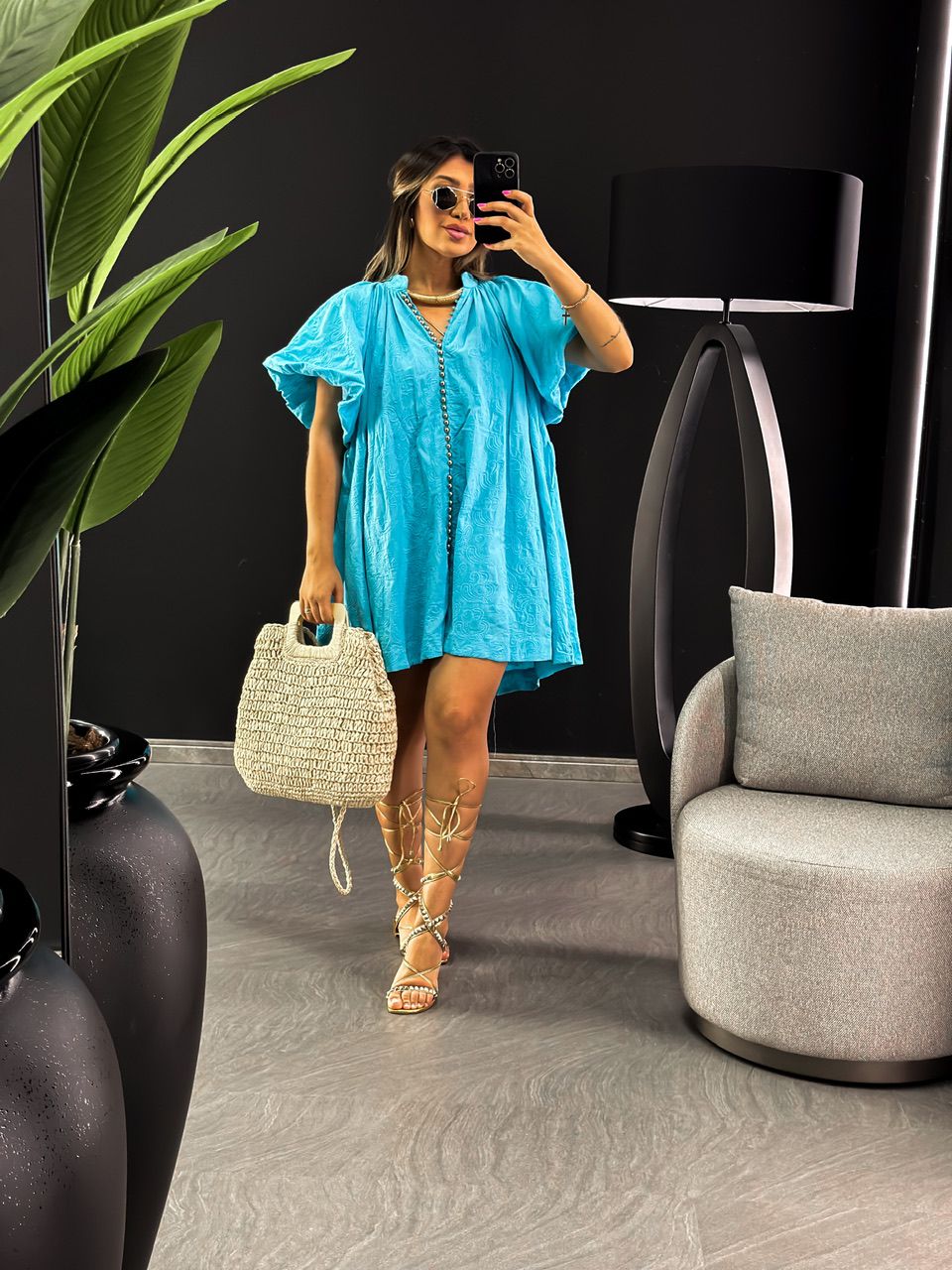 VESTIDO LAISE MANGA BALONÊ AZUL