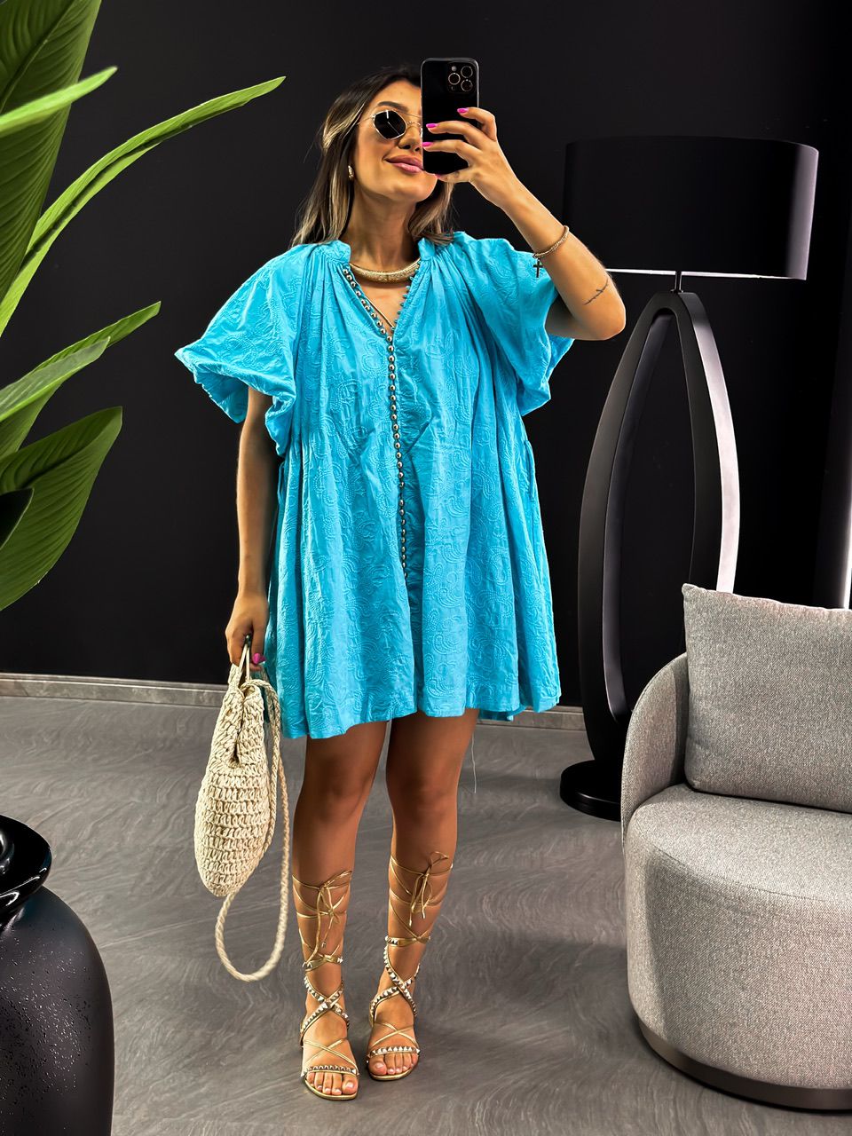 VESTIDO LAISE MANGA BALONÊ AZUL