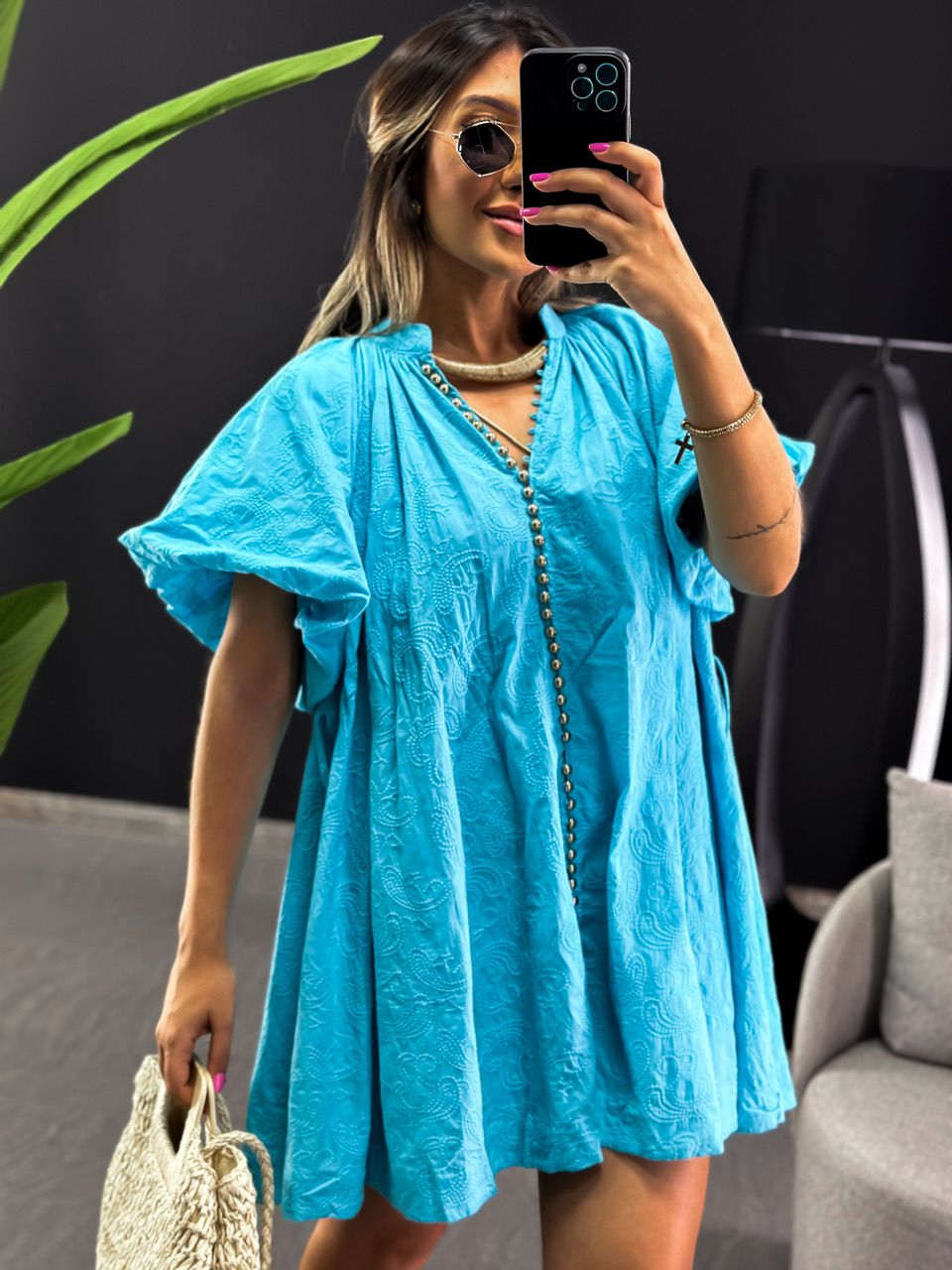 VESTIDO LAISE MANGA BALONÊ AZUL