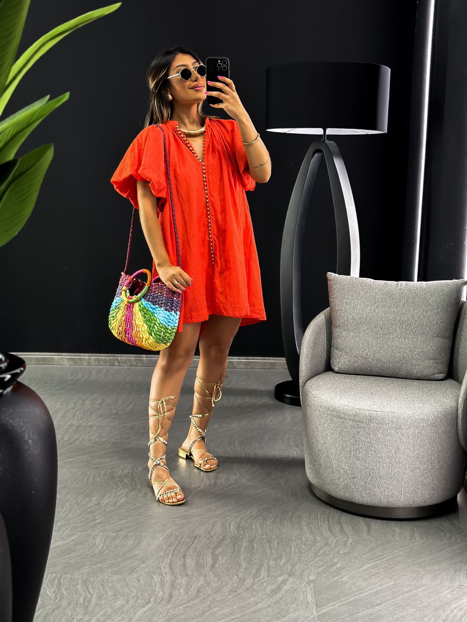 VESTIDO LAISE MANGA BALONÊ LARANJA