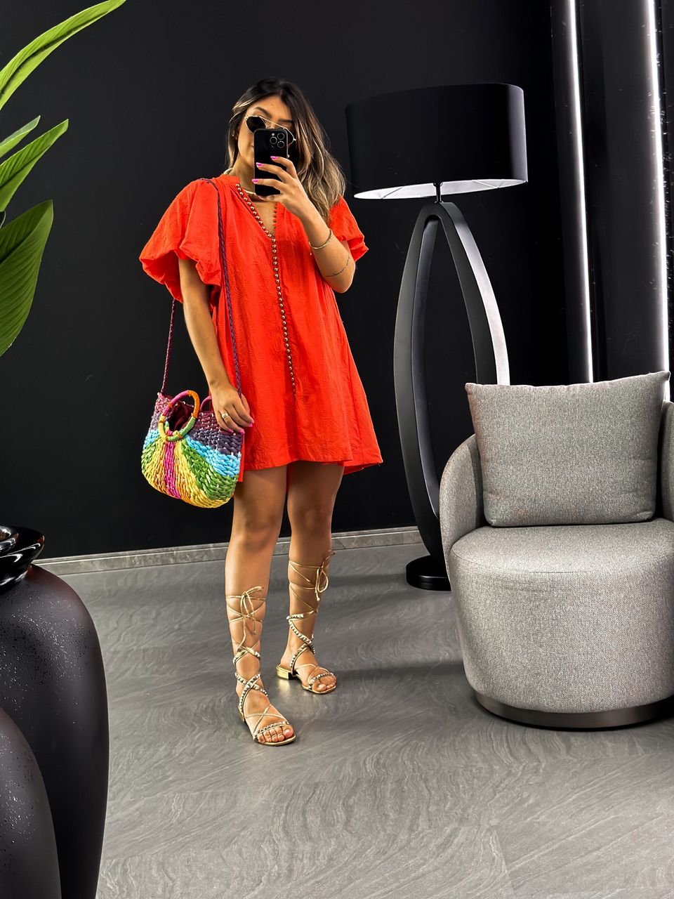 VESTIDO LAISE MANGA BALONÊ LARANJA