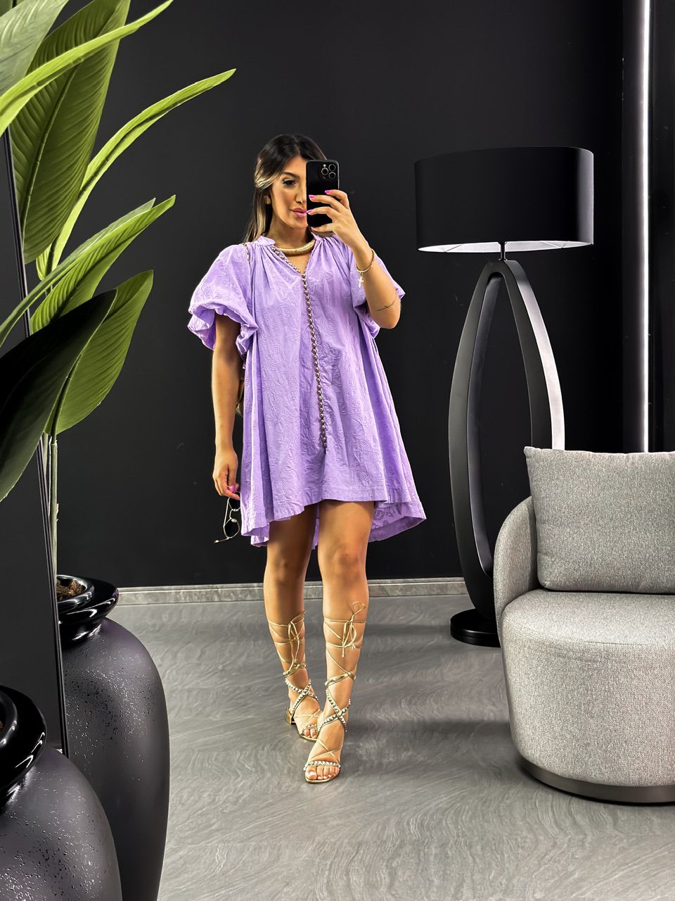 VESTIDO LAISE MANGA BALONÊ LILÁS
