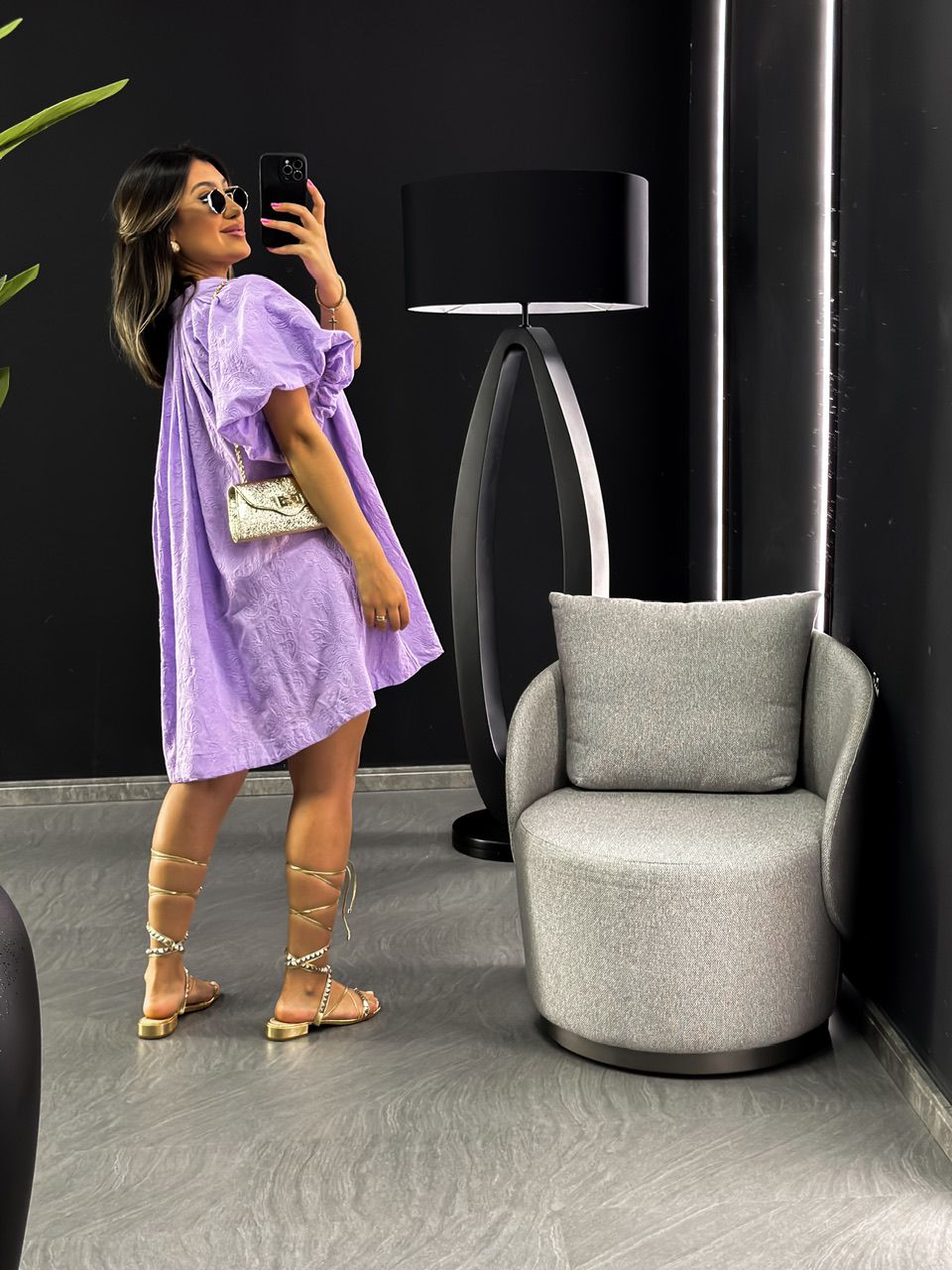 VESTIDO LAISE MANGA BALONÊ LILÁS