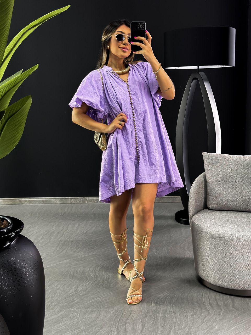 VESTIDO LAISE MANGA BALONÊ LILÁS