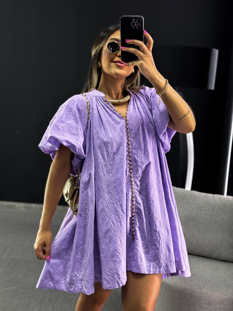 VESTIDO LAISE MANGA BALONÊ LILÁS