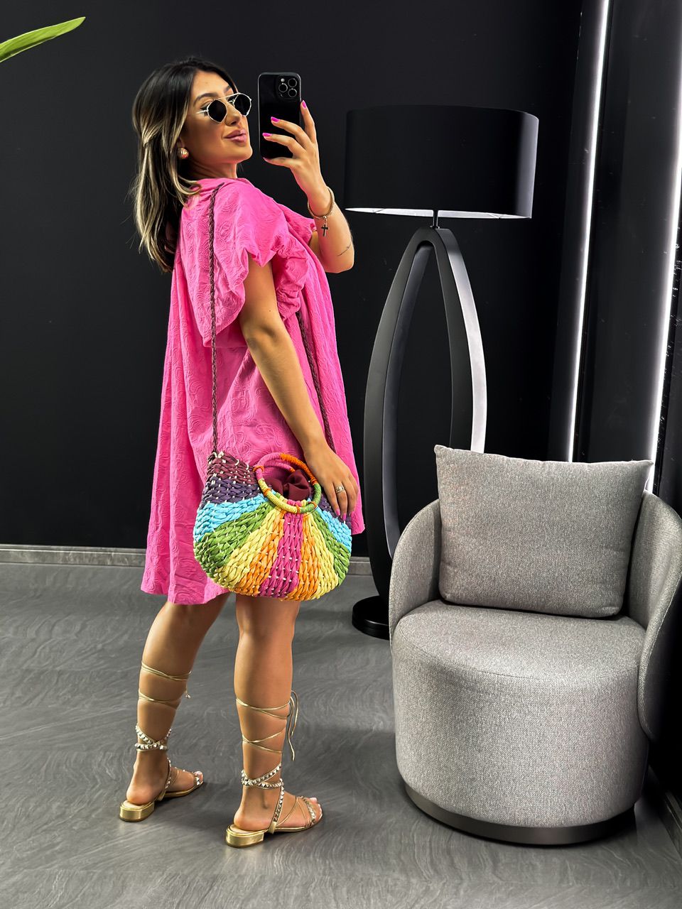 VESTIDO LAISE MANGA BALONÊ ROSA